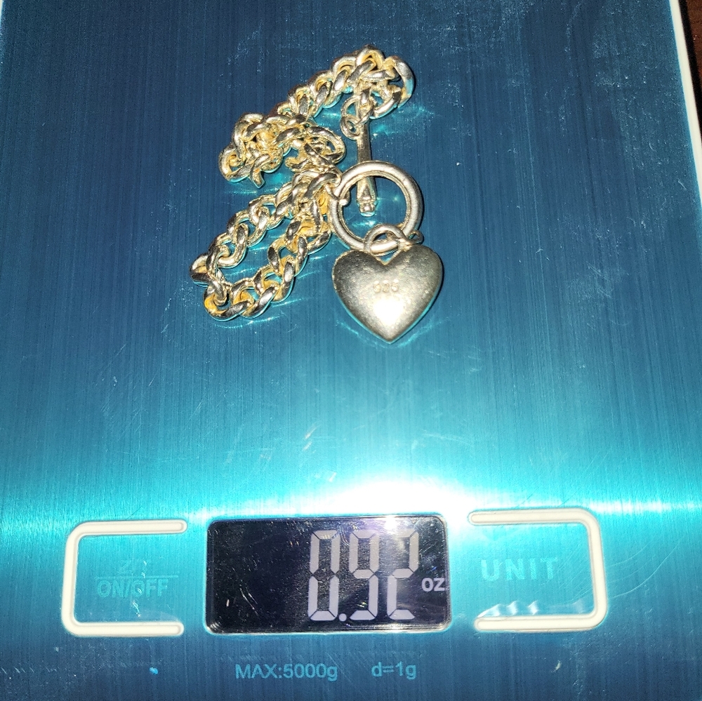 925 Silver link bracelet w/heart pendant, - Picture 4 of 4